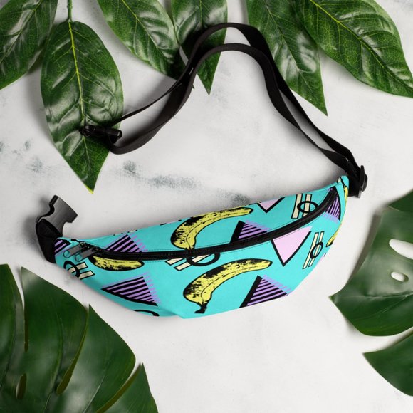 Brand New! 90's Geometric Banana Print Fanny Pack/Crossbody Bag - Picture 1 of 6